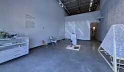 View of a memory with you exhibition from the front entrance of grunt gallery.