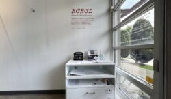 View of welcome station near front entrance during HOHOL exhibition